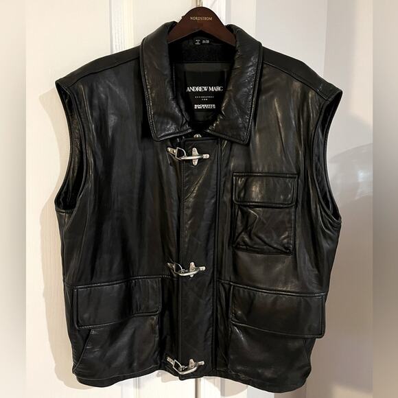 Vintage Andrew Marc ORIGINAL Black Leather Men’s Vest, size 2X - Picture 1 of 16